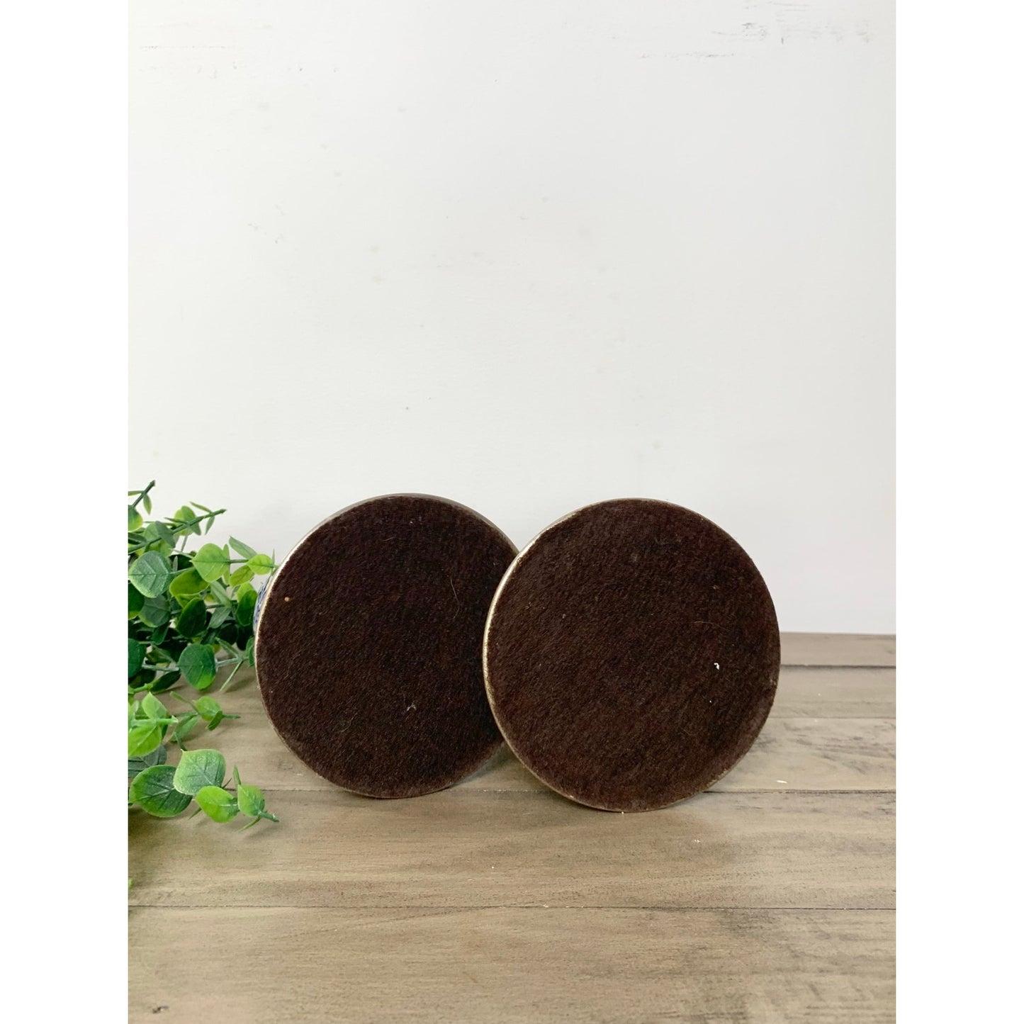 Vintage Blue & White Floral Porcelain and Pewter Candlestick Holders Set of 2