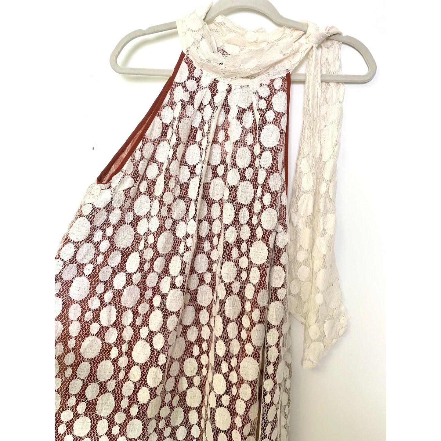 NWT Ryu Lace Pleated Chiffon Halter Tunic Top Size M Whimsy Sheer Boho Feminine