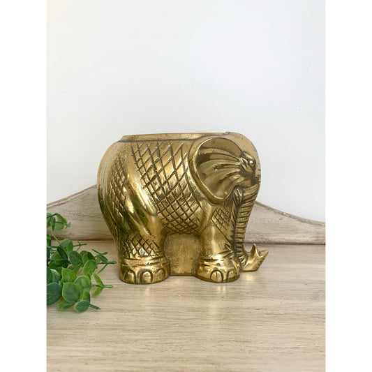Vintage Brass Elephant Vase Planter Hollywood Regency Boho Old World Decor