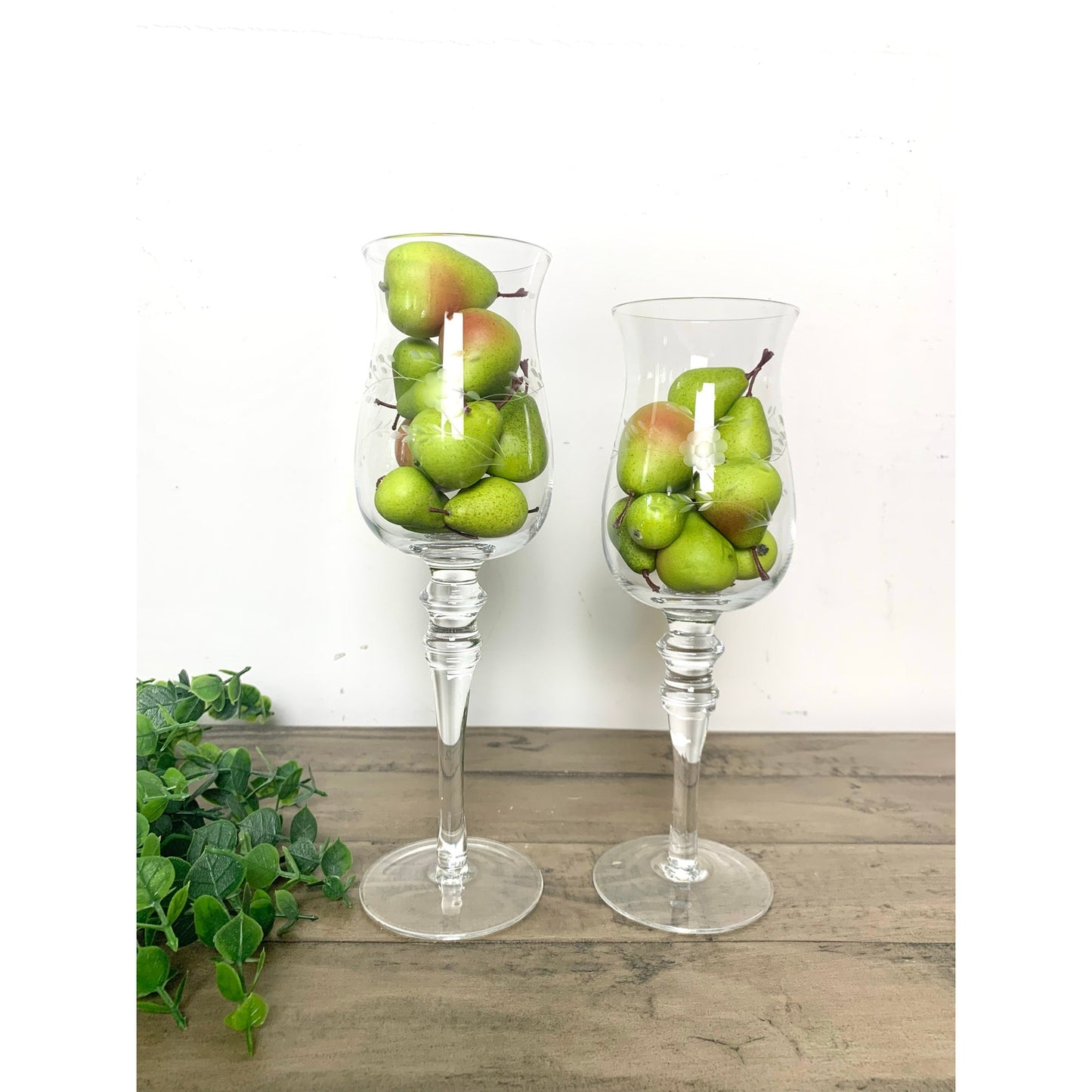 Vintage Princess House Etched Glass Hurricane Candle Holders – Floral Design, Set of 2