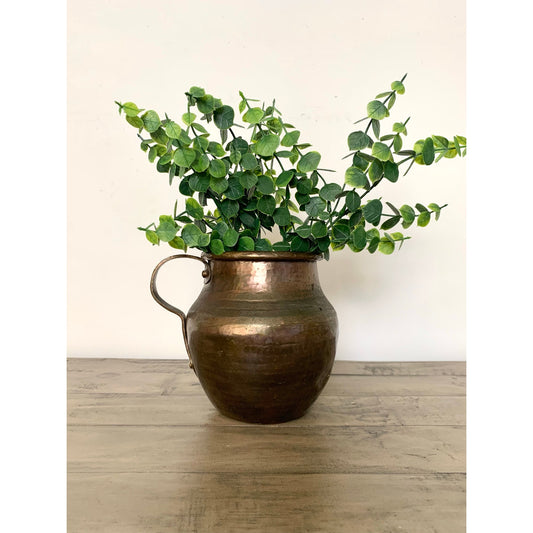 Antique Hand Hammered Copper Pitcher Rustic Farmhouse Patina Primitive Vase Jug