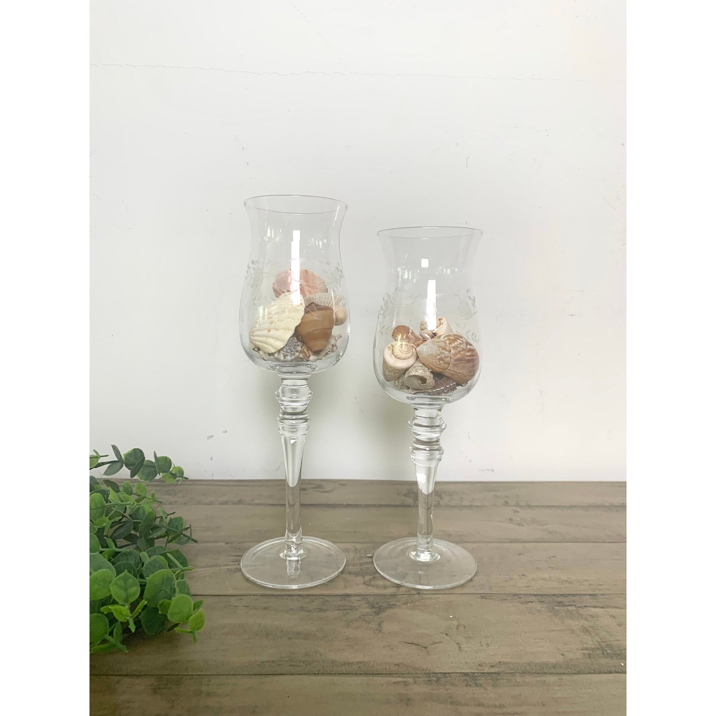 Vintage Princess House Etched Glass Hurricane Candle Holders – Floral Design, Set of 2