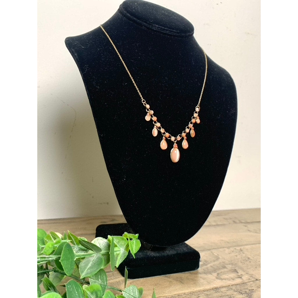 Goldtone Fashion Necklace Two-Tone Pink Stones Adjustable 16”–18.25” Feminine