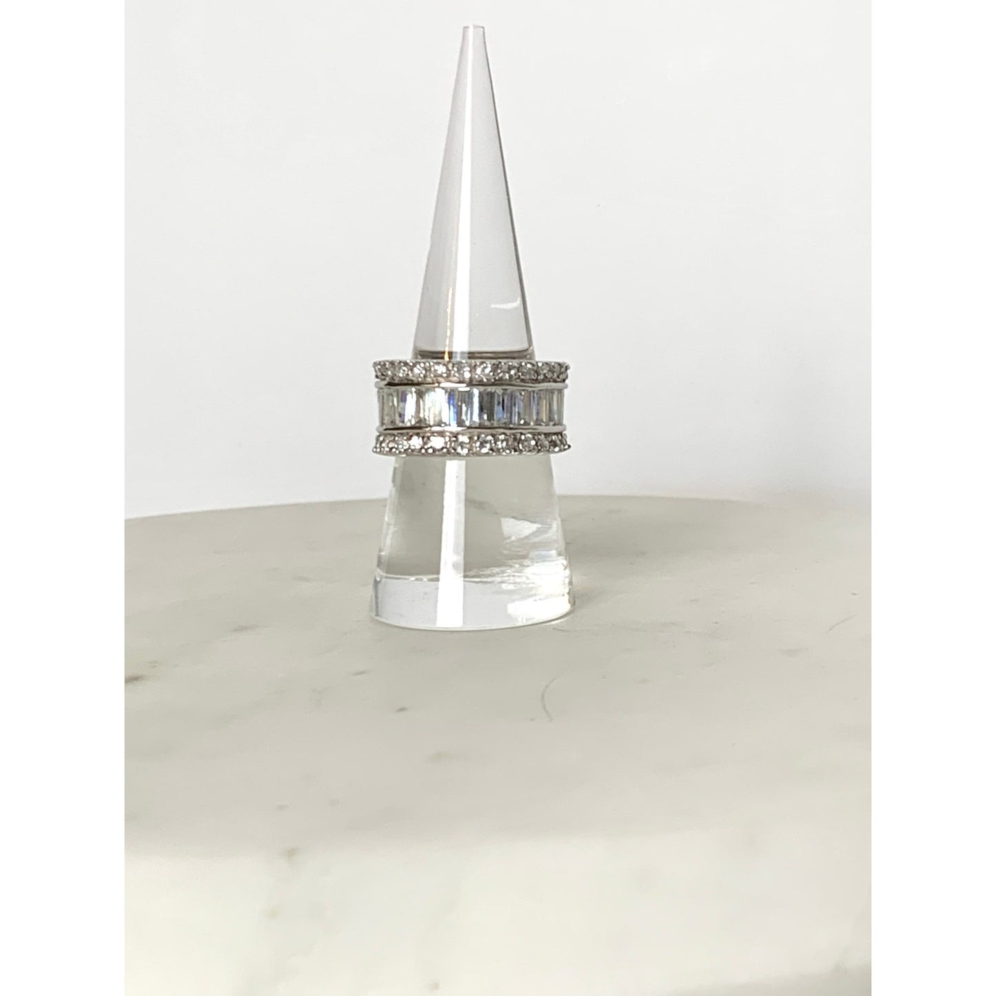 Vintage Sterling Silver Wide Band CZ Eternity Ring Size 8.25 RP 925 Classic Glam