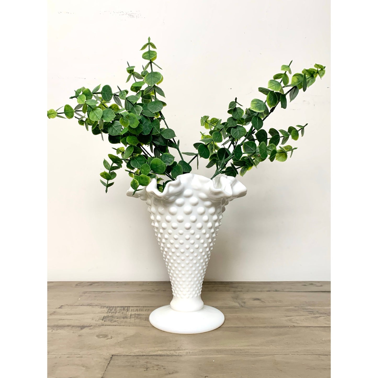 Vintage Fenton Hobnail Milk Glass Vase with Fluted Rim – White Pedestal Vase