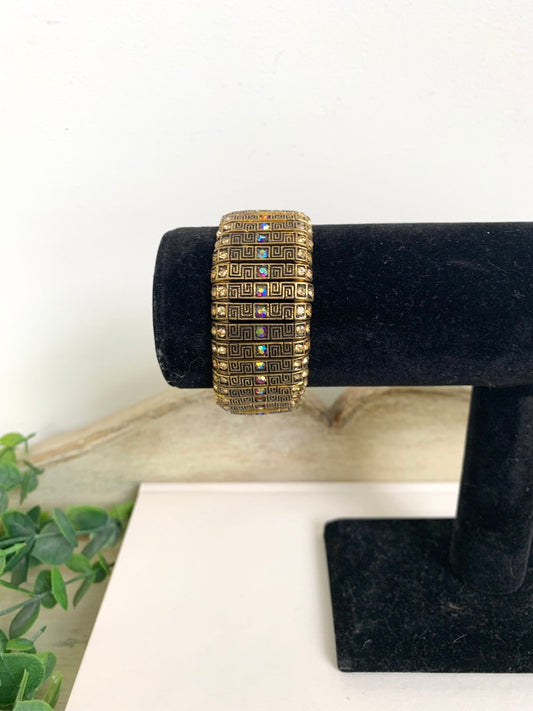 Vintage Goldtone Greek Key Stretch Bracelet