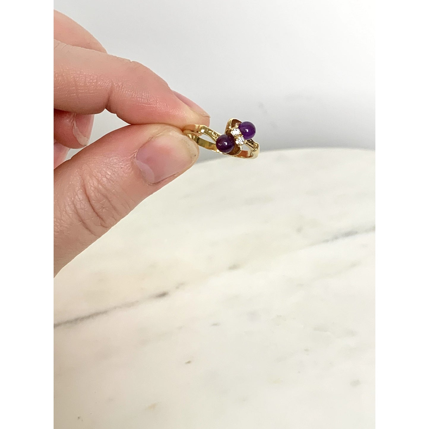 Vintage Gold-Plated Amethyst & CZ Accent Ring – Size 6.25