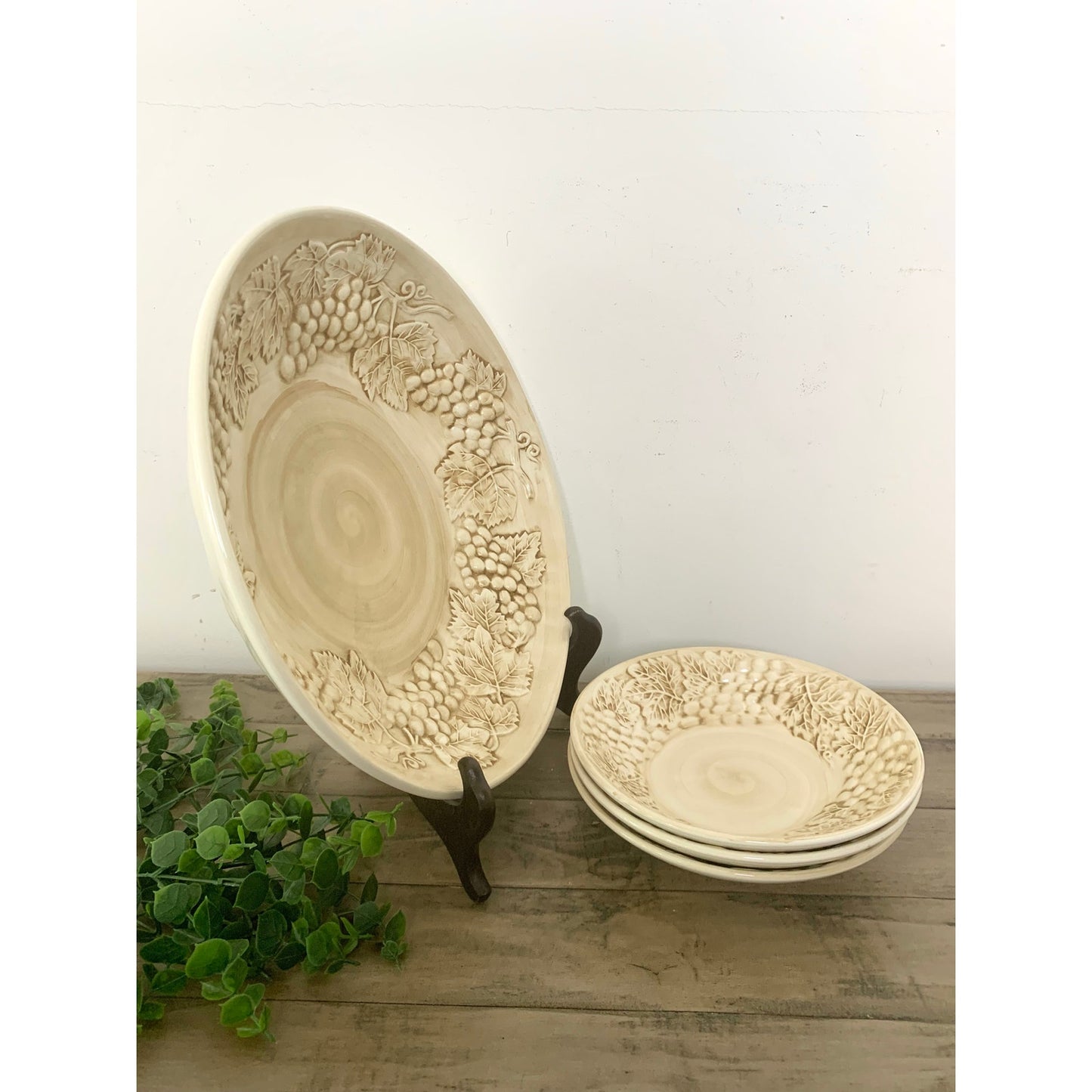 Vintage A. Santos Portugal Ceramic Bowl Set Grapevine Serving Pottery Cottage