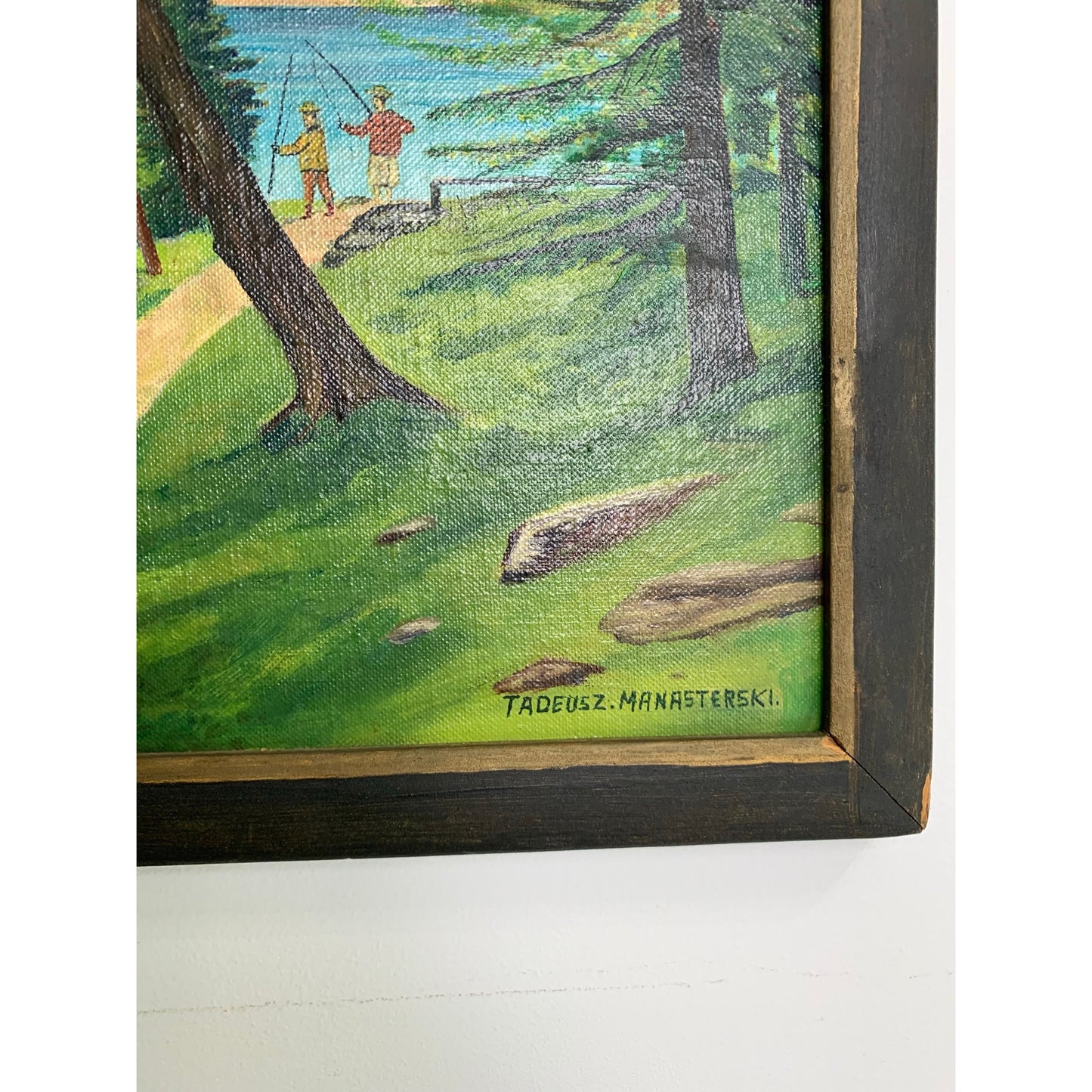 Vintage Alpine Landscape Oil Painting Signed Framed Mountain Lake Nature Cottage