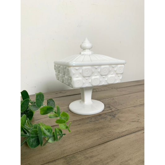 Westmoreland Milk Glass Candy Dish Vintage Wedding Box White Pedestal Lidded Box