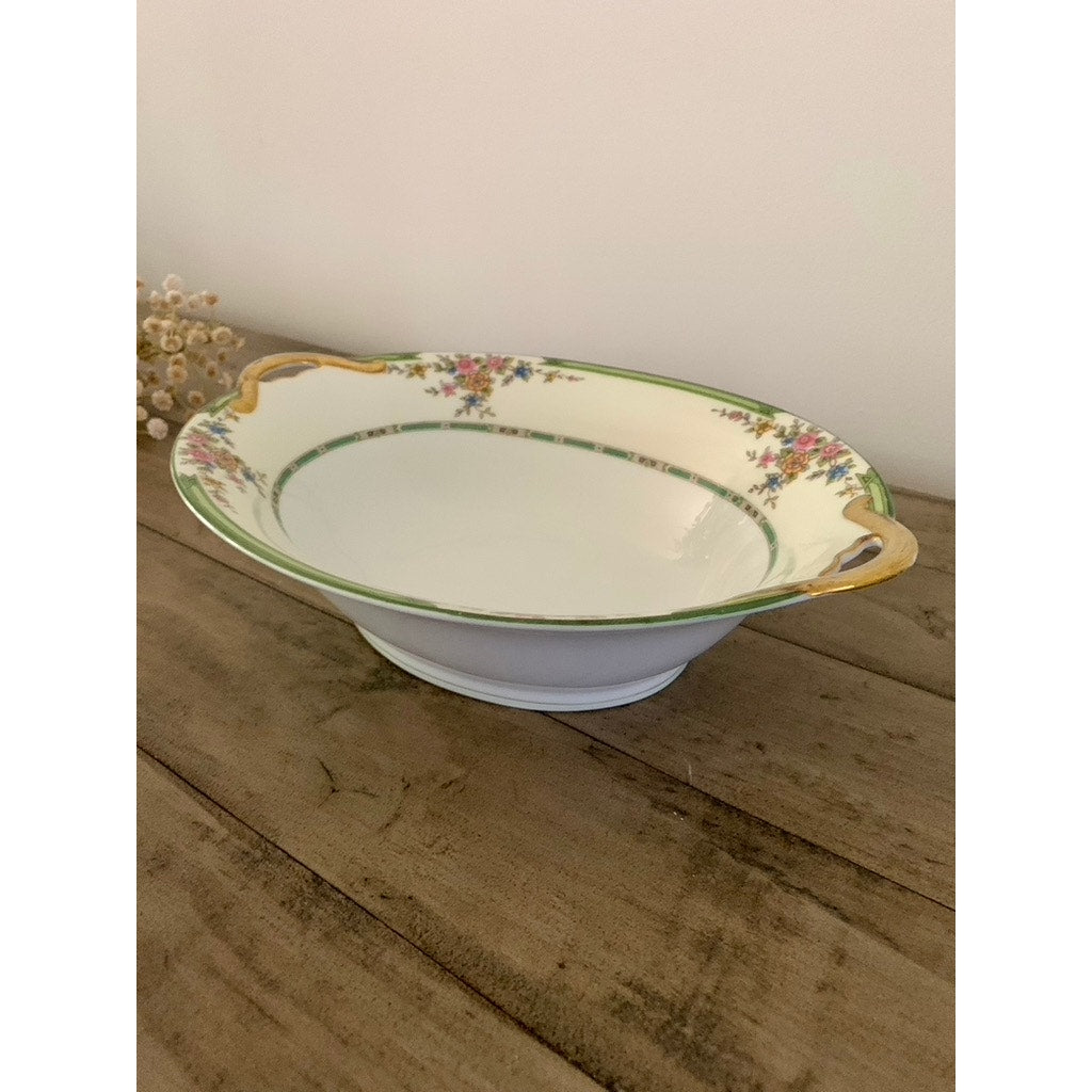 Vintage Noritake Pendarvis Serving Dish with Gold Gilt Handles Fruit Bowl Floral