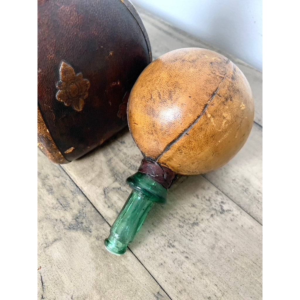 Vintage Italian Leather Wrapped Square Decanter with Ball Stopper Old Money MCM