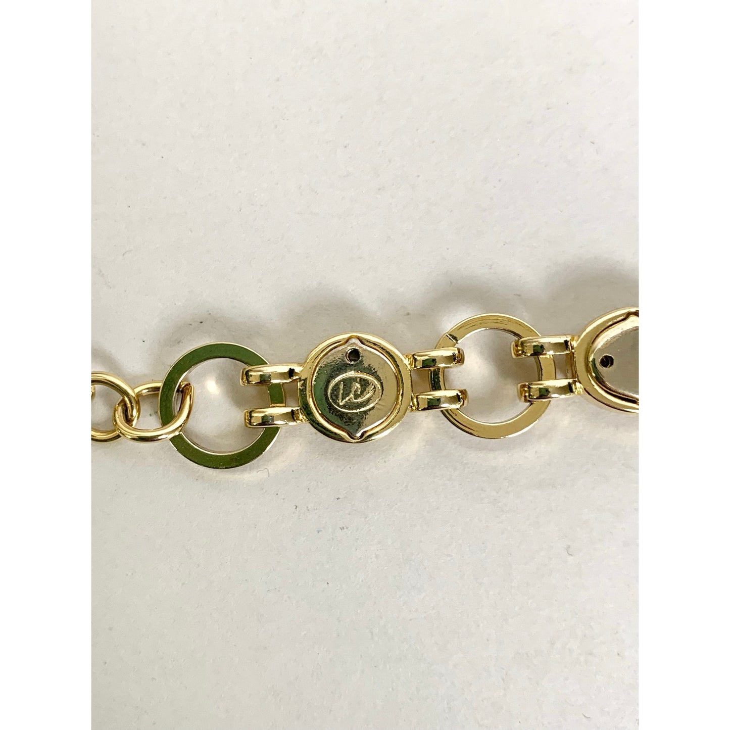 Vintage Liz Claiborne Bracelet Goldtone Silver Cabochon Toggle Bracelet Signed