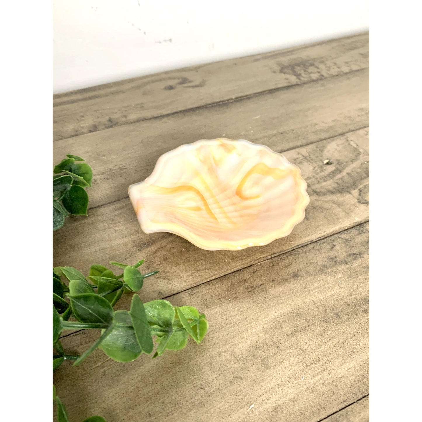 Slag Glass Clam Shell Dish Vintage Swirled Pastel Trinket Bowl Seashell Coastal