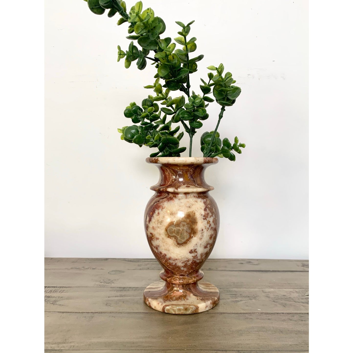 Vintage Polished Onyx Stone Vase Natural Striped Marble Pattern Earthy Boho Urn