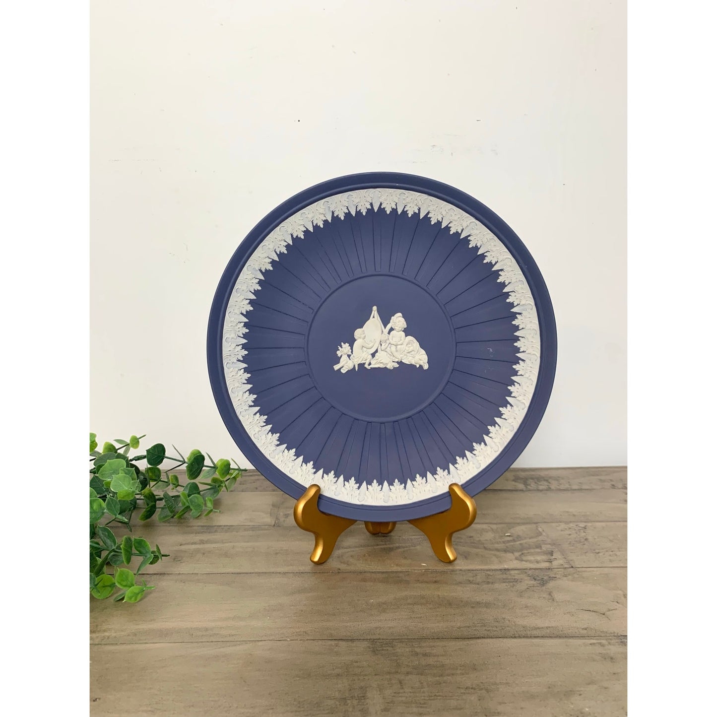 Vintage Wedgwood Dark Blue Jasperware Plate Dish Made in England Cherubs Classic
