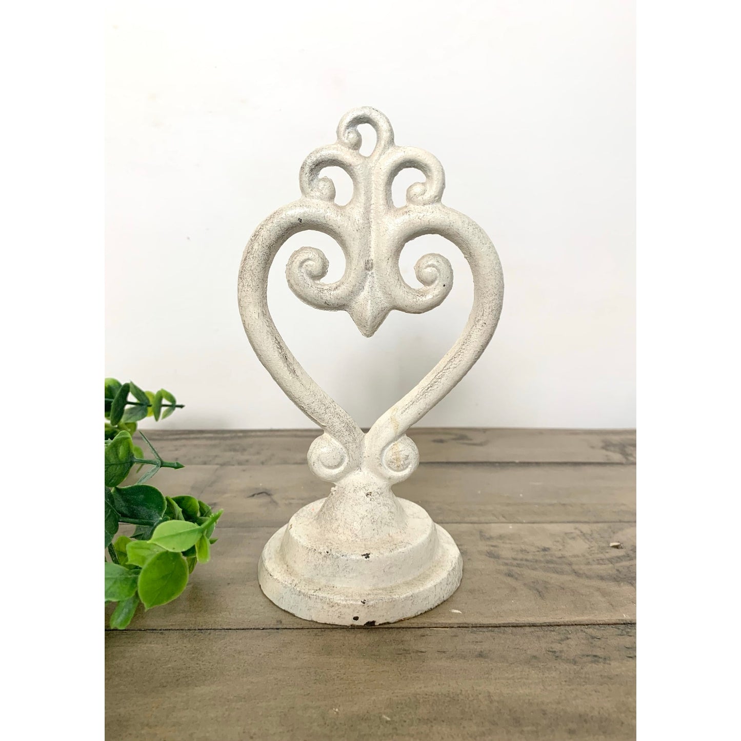 Vintage White Cast Iron Heart Scroll Doorstop Bookend Finial Shabby Cottage