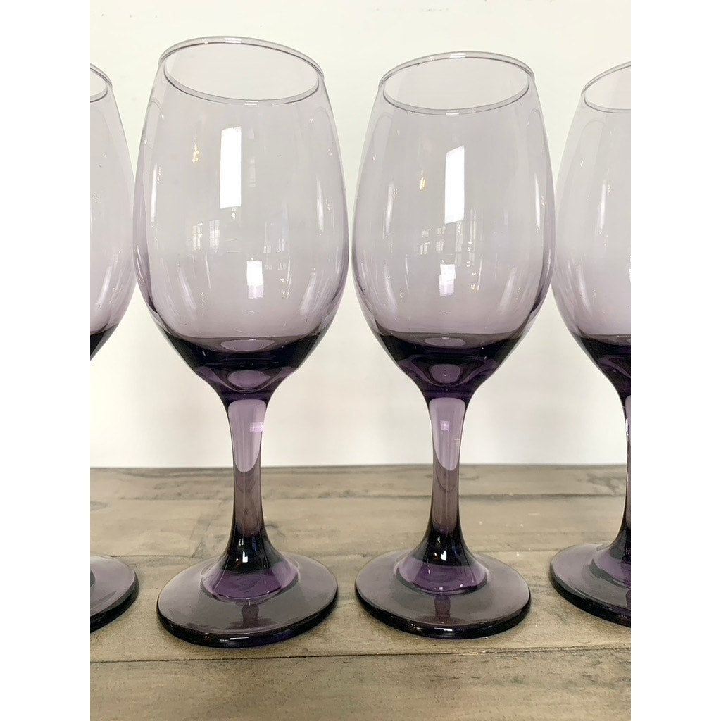 Vintage Amethyst Purple Wine Glasses Set of 4 Mid Century Stemware Bar Feminine