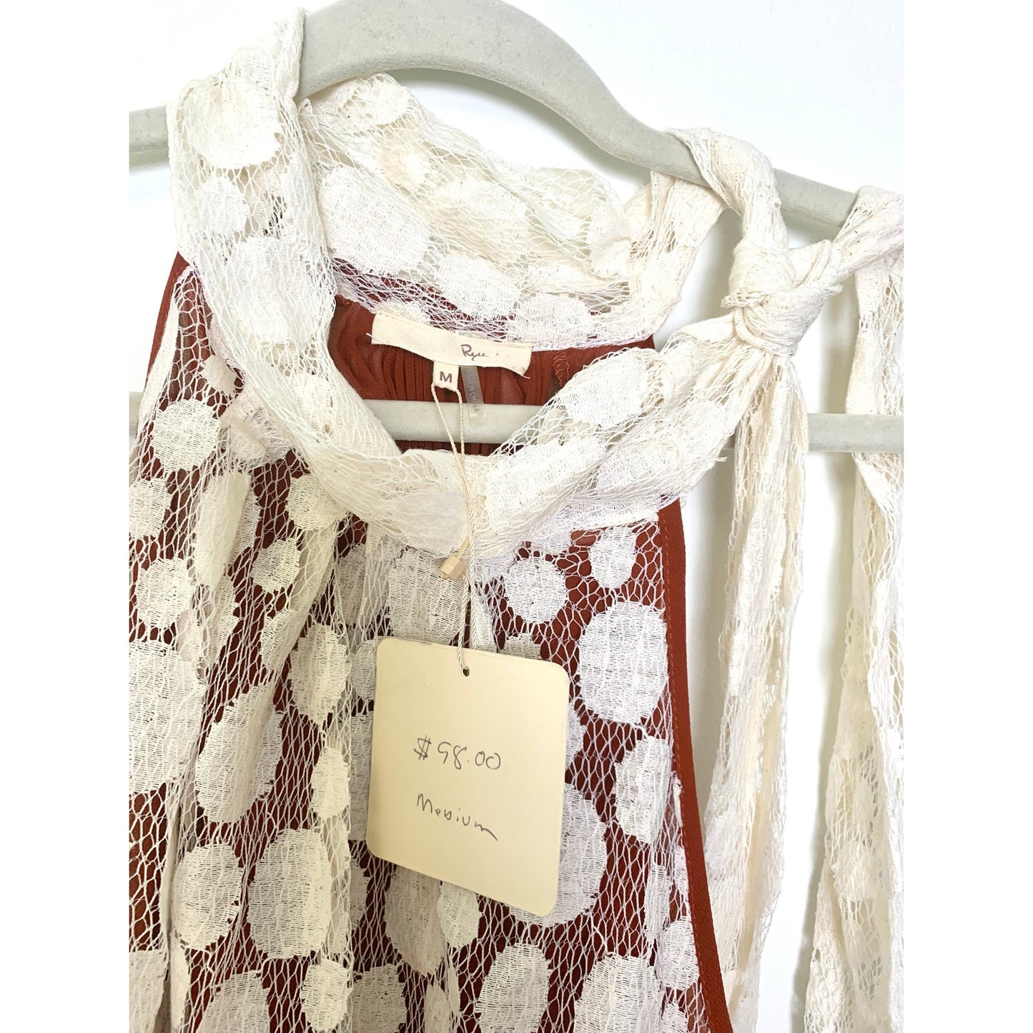 NWT Ryu Lace Pleated Chiffon Halter Tunic Top Size M Whimsy Sheer Boho Feminine