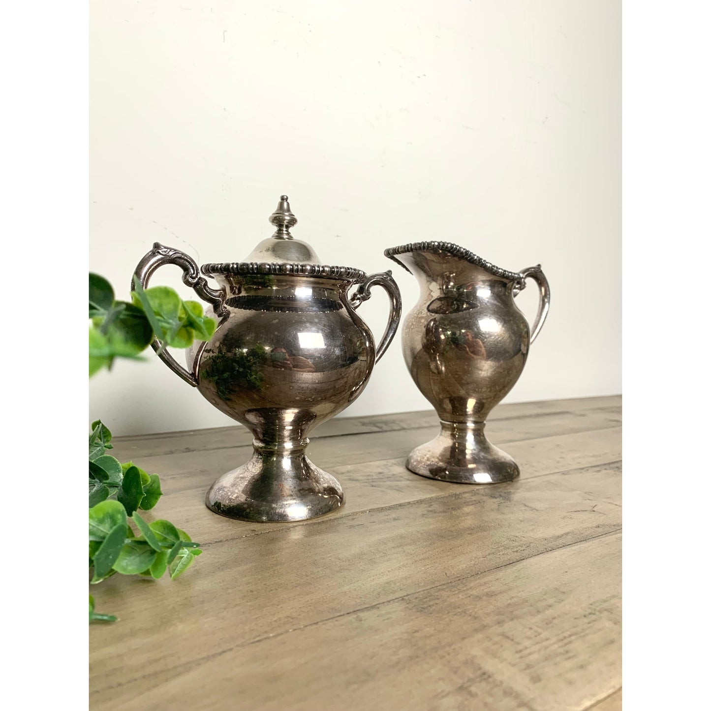 Vintage Silver-Plated Sugar & Creamer Set – Silver on Copper Old Money Moody