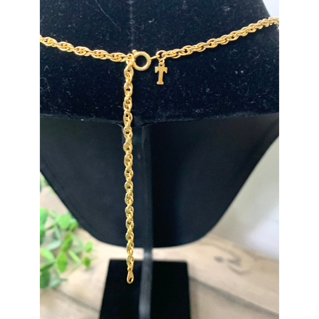 Vintage Trifari Signed Goldtone Leaf Tree Pendant Necklace Retro Fall Statement