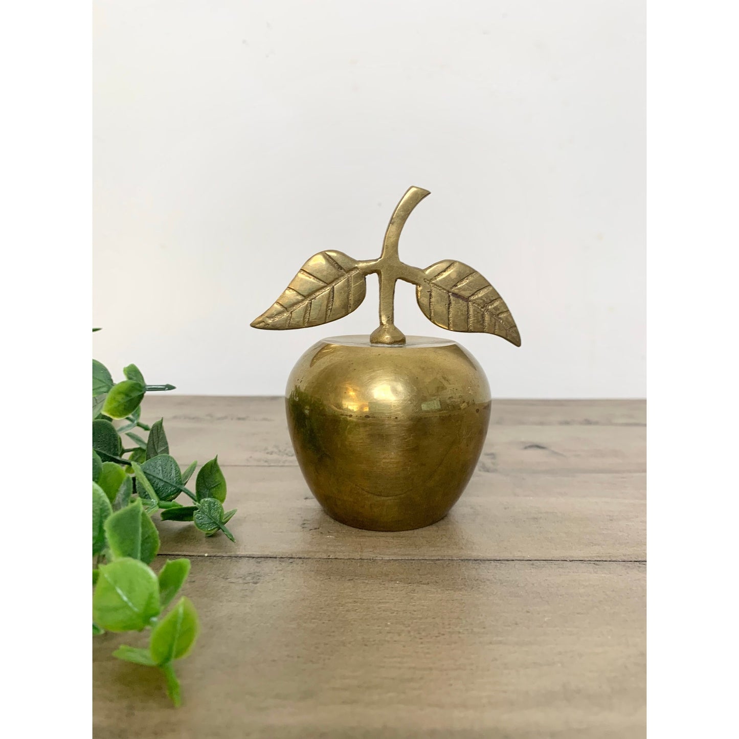 Vintage Brass Apple Bell Handmade India Leaf Handle Retro Fall Gold Teacher MCM