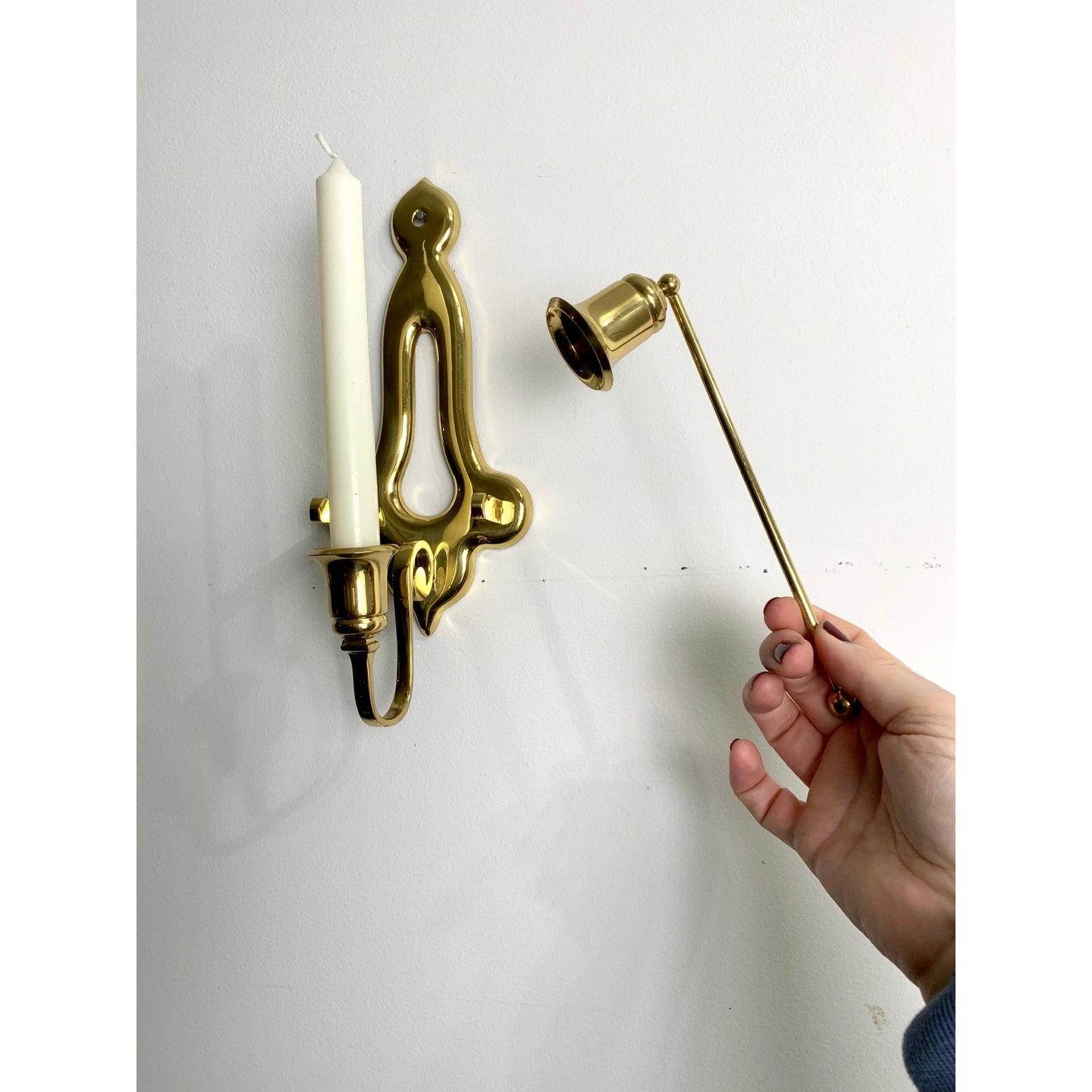 Vintage Brass Wall Sconce Candle Holder with Removable Snuffer Cottage Old Money