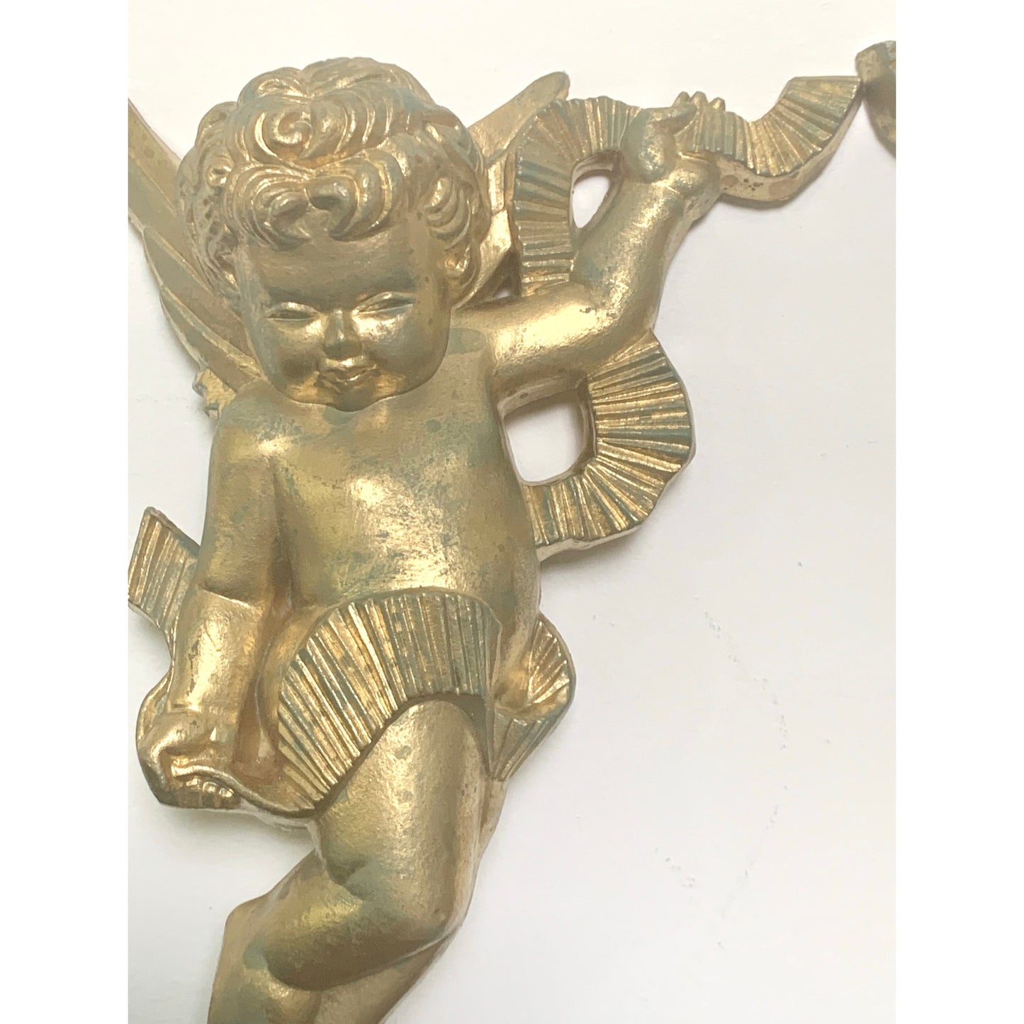Vintage 1970 Burwood Co Cherub Angel Wall Plaques – Gold & Verdi Accents