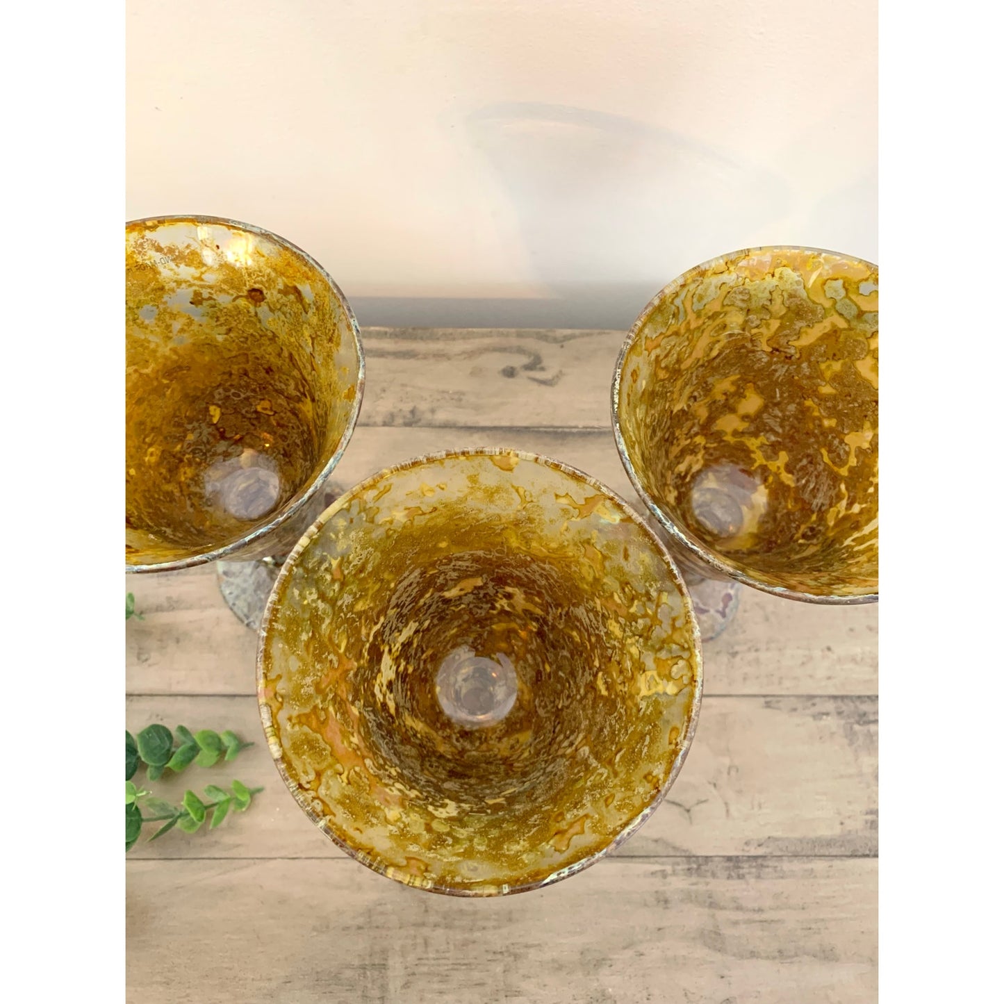 Neiman Marcus Red Moss Agate Goblets Set 3 Vintage Hand Blown Art Glass Poland