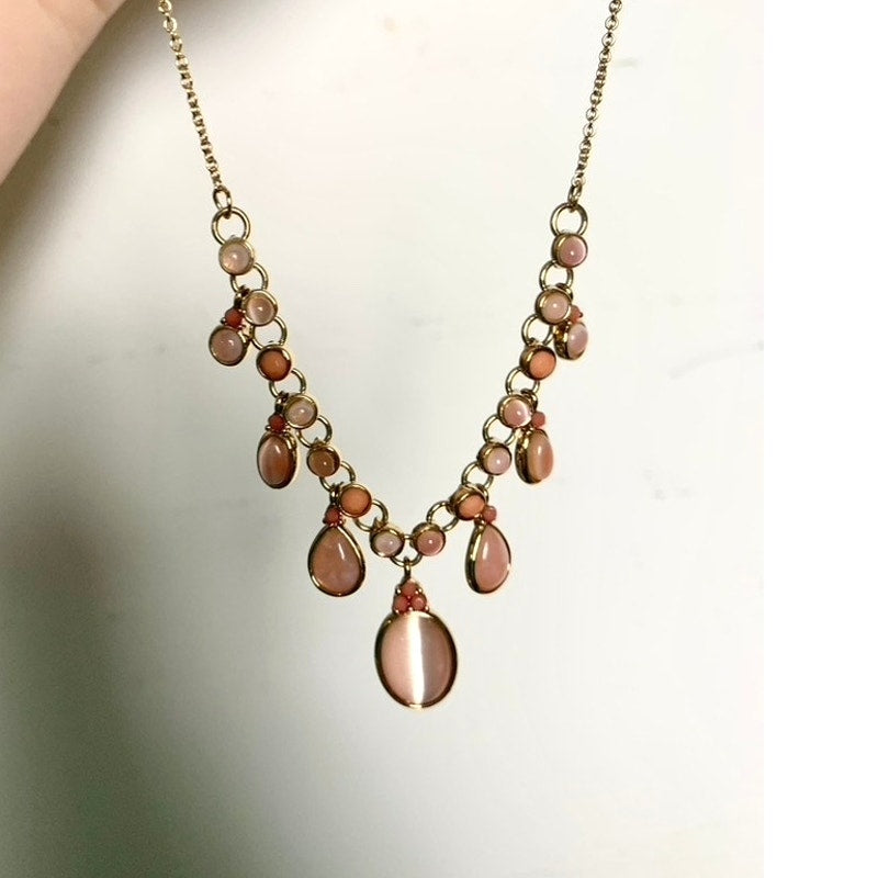 Goldtone Fashion Necklace Two-Tone Pink Stones Adjustable 16”–18.25” Feminine