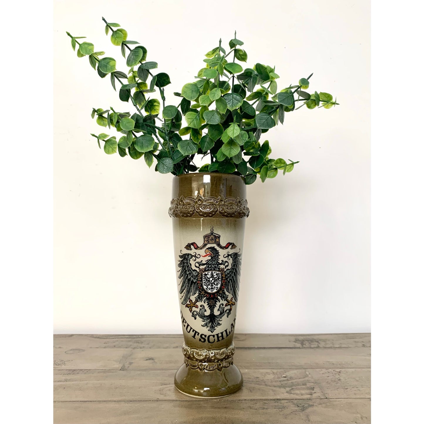 Vintage KING West Germany Deutschland Ceramic Stein Vase with German Eagle Crest