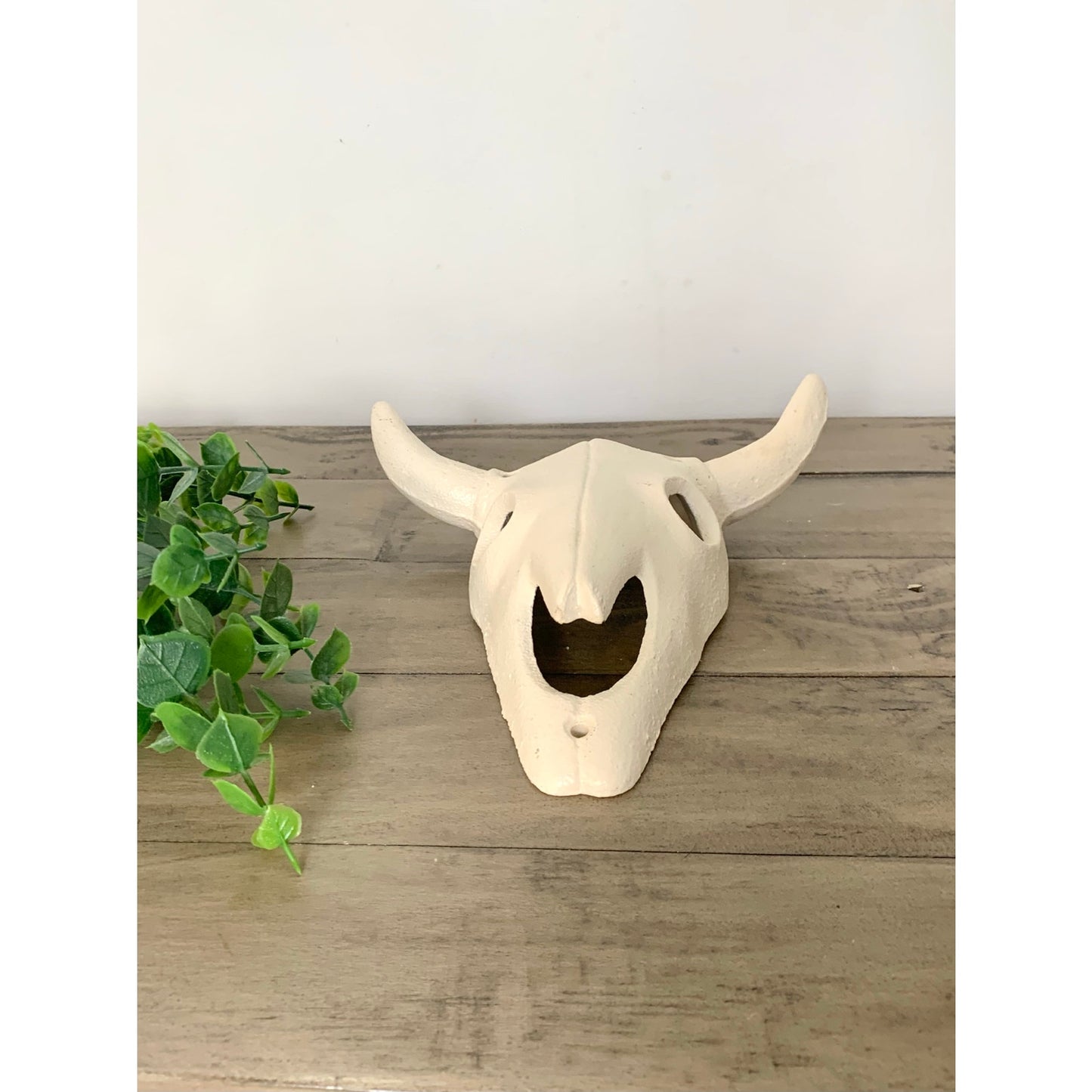 Cast Iron Longhorn Skull Wall Decor Rustic Western Wall Hanging White Bull 3D