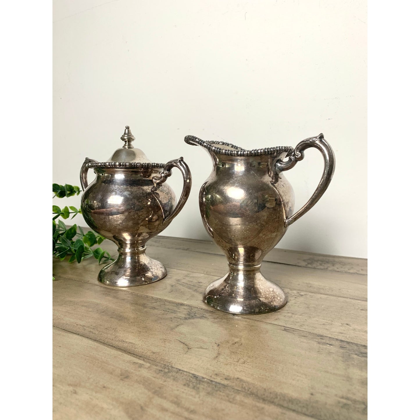 Vintage Silver-Plated Sugar & Creamer Set – Silver on Copper Old Money Moody