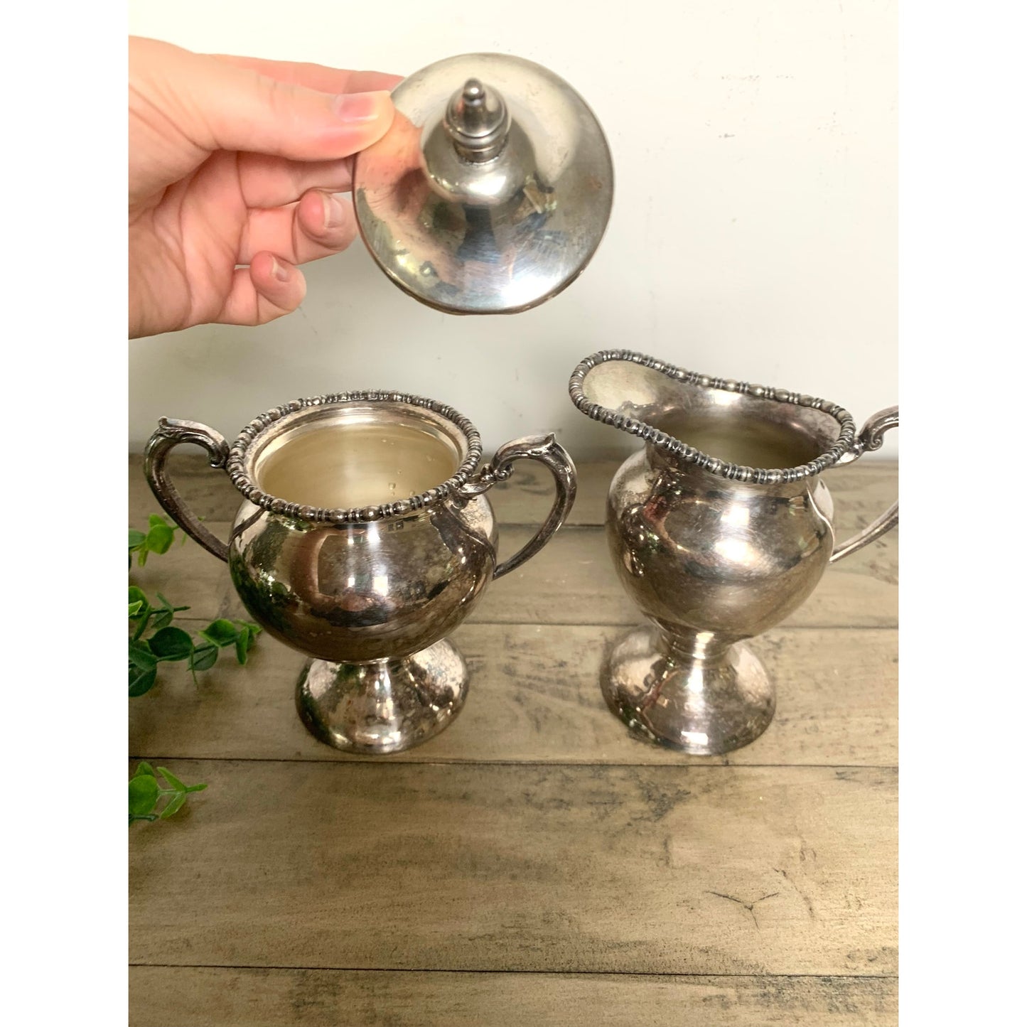 Vintage Silver-Plated Sugar & Creamer Set – Silver on Copper Old Money Moody