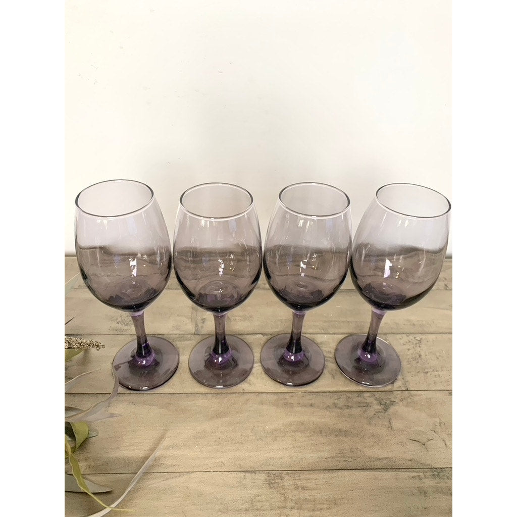 Vintage Amethyst Purple Wine Glasses Set of 4 Mid Century Stemware Bar Feminine