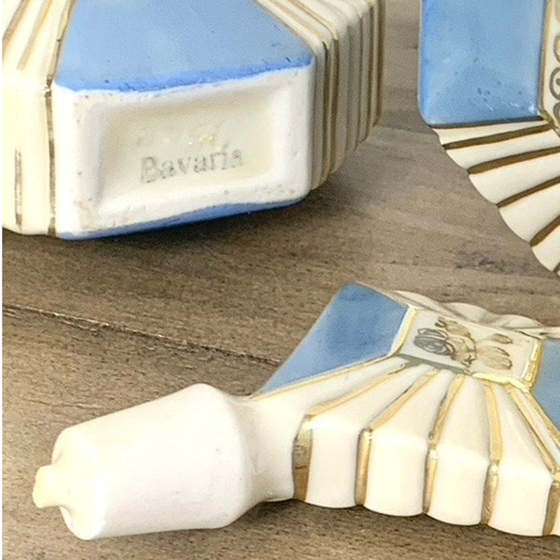Antique Bavaria Porcelain Perfume Bottles Set of 2 Blue Gold Courting Scene Vintage Vanity Edwardian Art Deco Regency