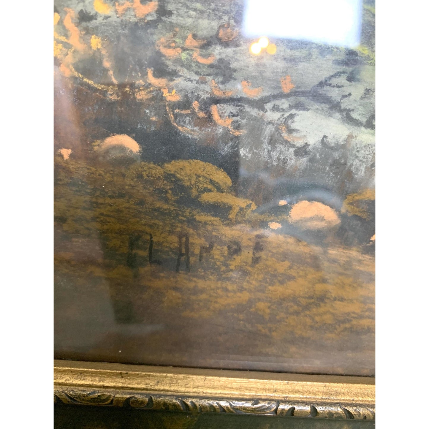 Vintage Pastel Landscape Painting Signed Elande, Framed Countryside Scene