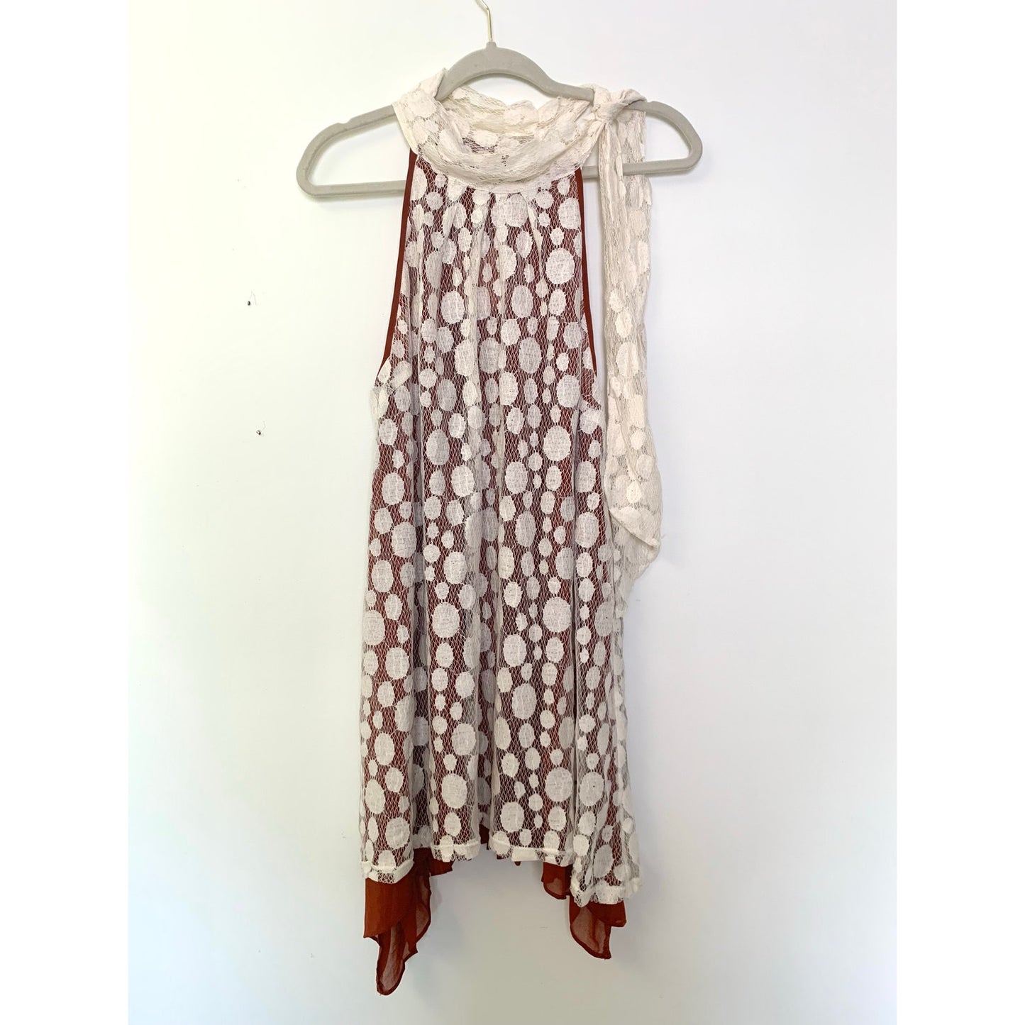 NWT Ryu Lace Pleated Chiffon Halter Tunic Top Size M Whimsy Sheer Boho Feminine