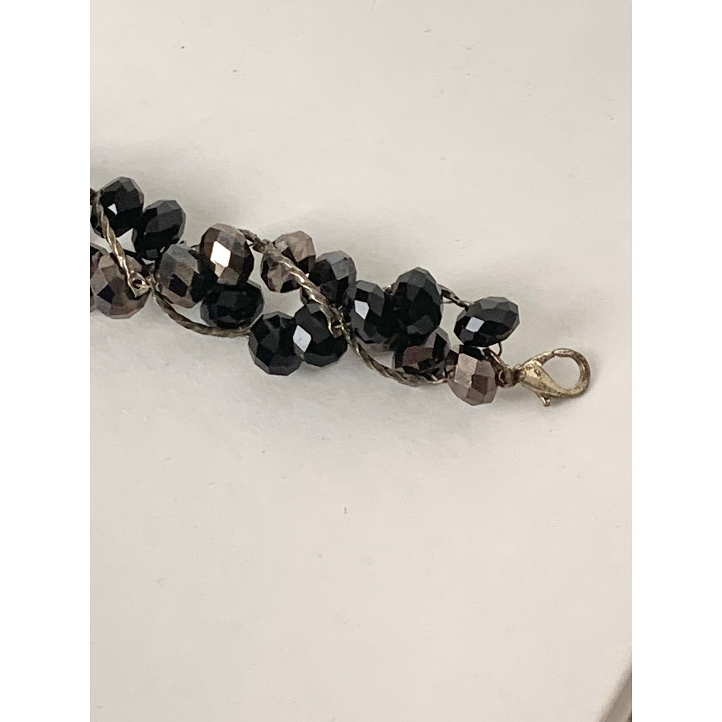 Vintage Smoky Faceted Beaded Bracelet Multi Strand Dark Crystal Glass Bead Statement Jewelry