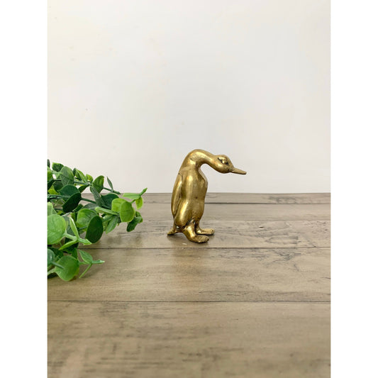 Vintage Brass Duck Figurine Small Animal Statue Mid Century Gold Bird Decor