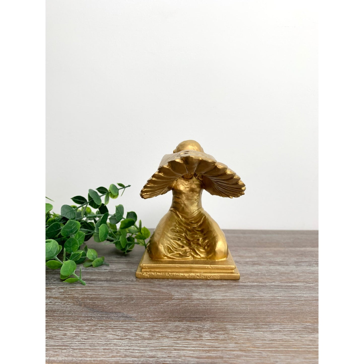 Vintage Gilded Winged Lady Statue Golden Bookend Figurine Hollywood Regency