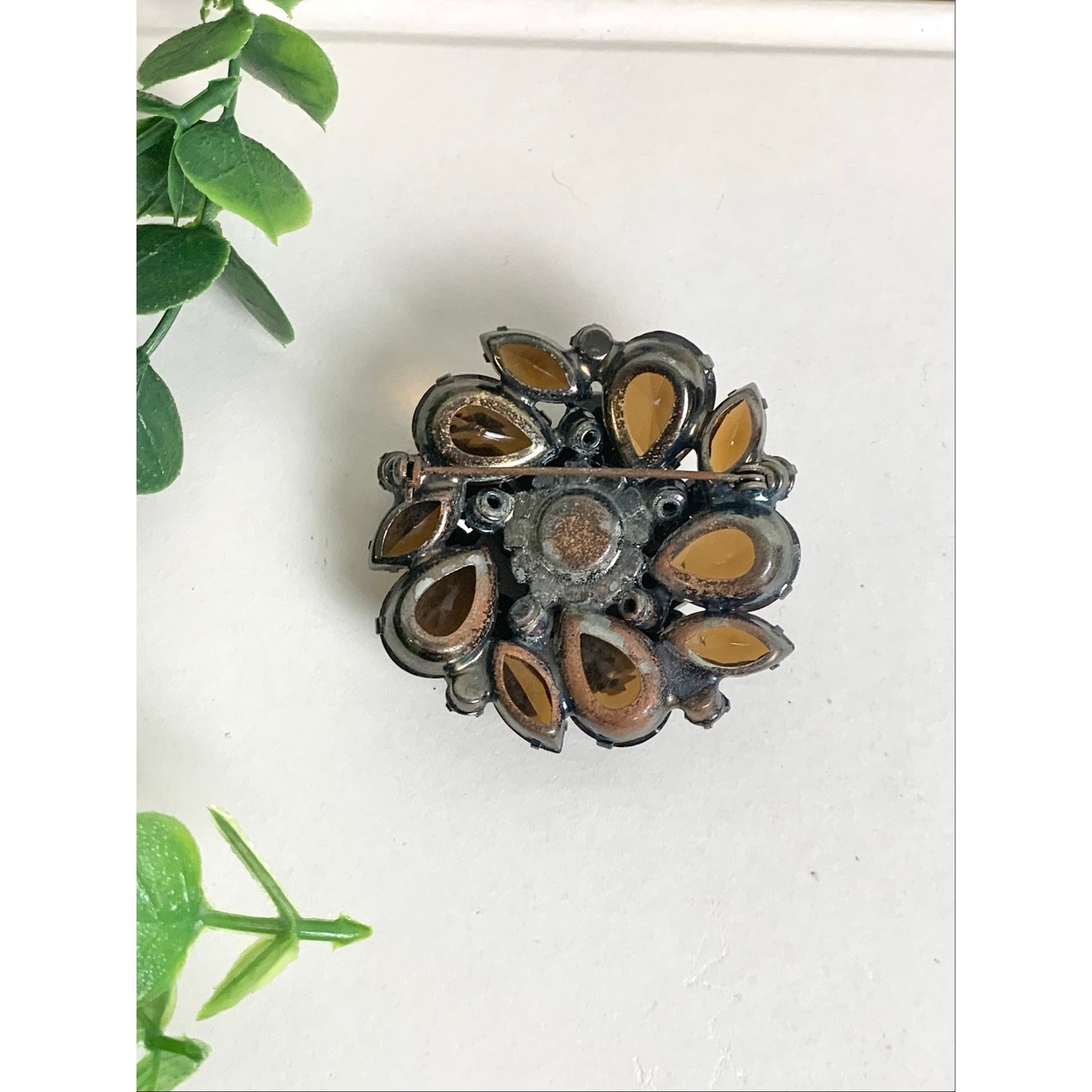 Vintage Juliana by DeLizza & Elster Brooch Amber Topaz Rhinestone Cha Cha Statement Pint