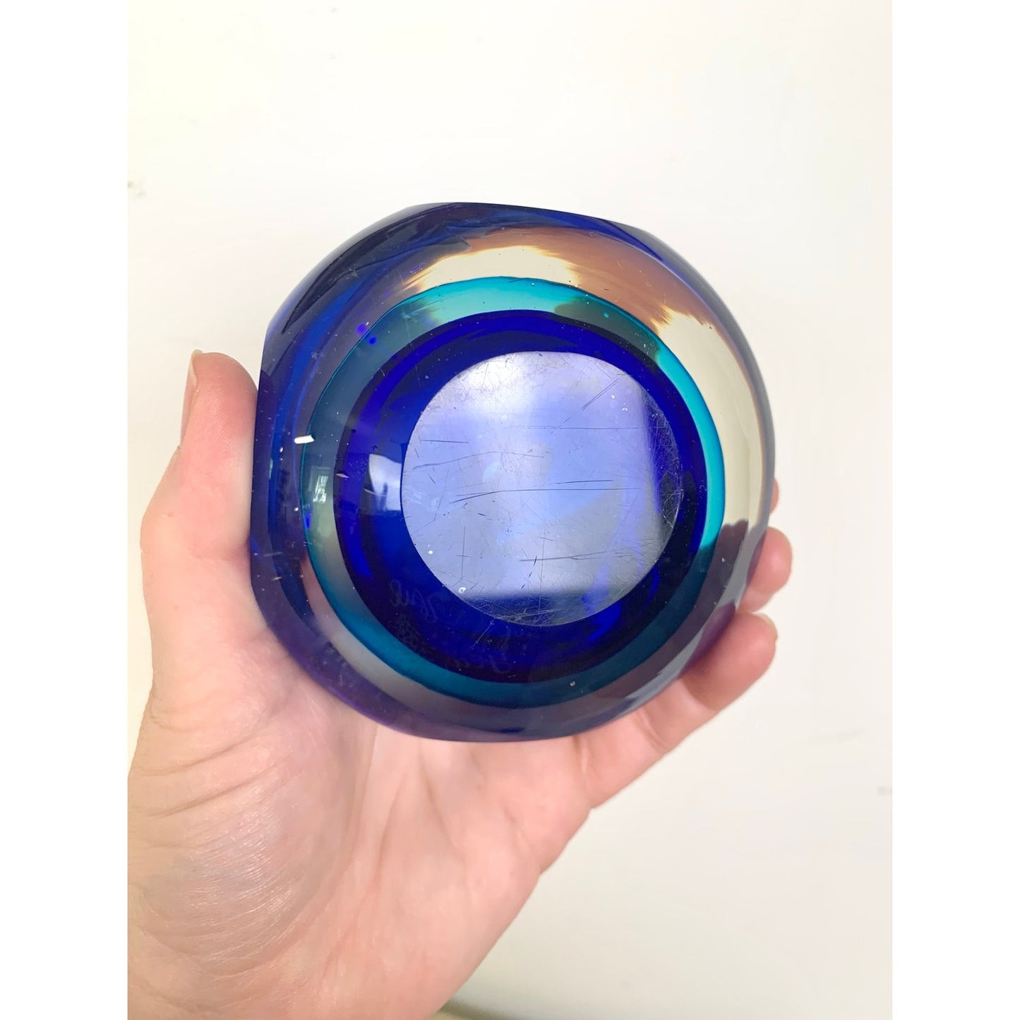 Vintage Murano Glass Perfume Bottle with Stopper Blue Sommerso Art Glass Retro MCM