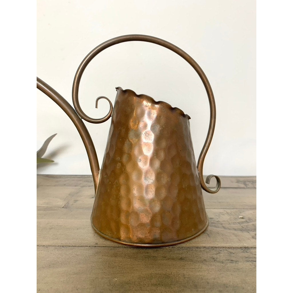 Vintage Hammered Copper Watering Can with Curved Handle and Long Spout Vase