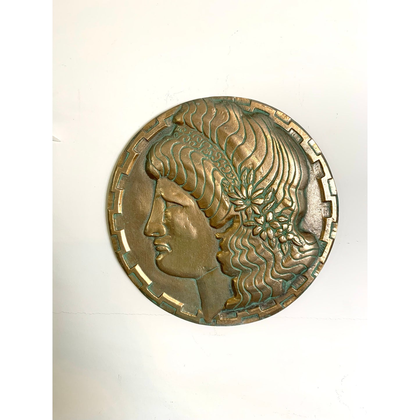 Vintage 1966 Scovill Metal Medallion Wall Hanging - Greek Old Money Old World