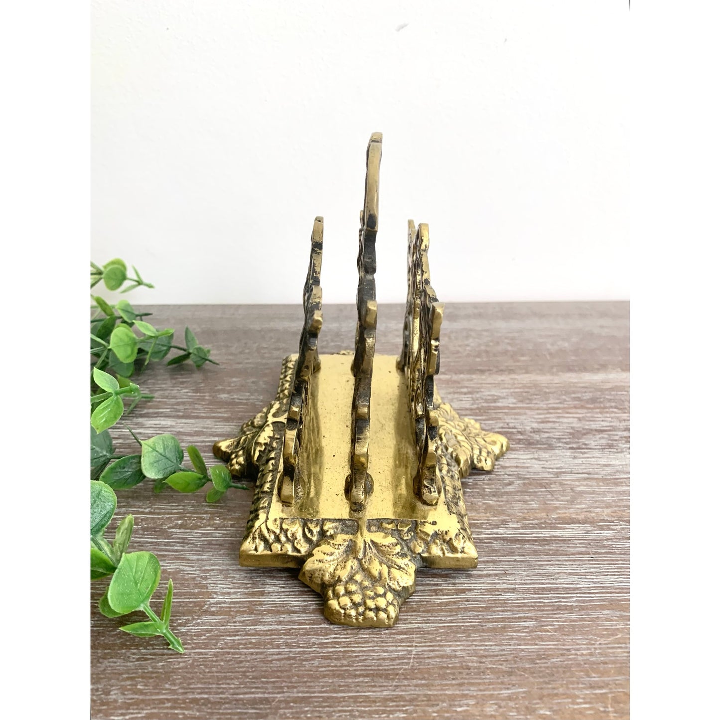 Antique Brass Mail Holder Made in England Napkin Letter Vintage Ornate Organizer