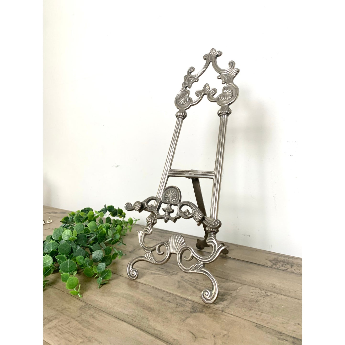 Vintage Ornate Vintage Silver Metal Display Easel Book or Plate Holder Old Money