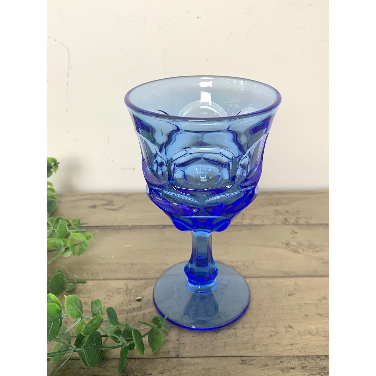 Vintage Fostoria Argus Blue Water Goblets Stem Mid Century Glassware Retro Set 4
