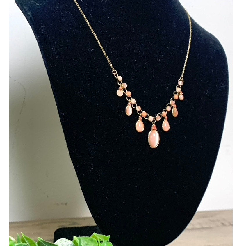 Goldtone Fashion Necklace Two-Tone Pink Stones Adjustable 16”–18.25” Feminine