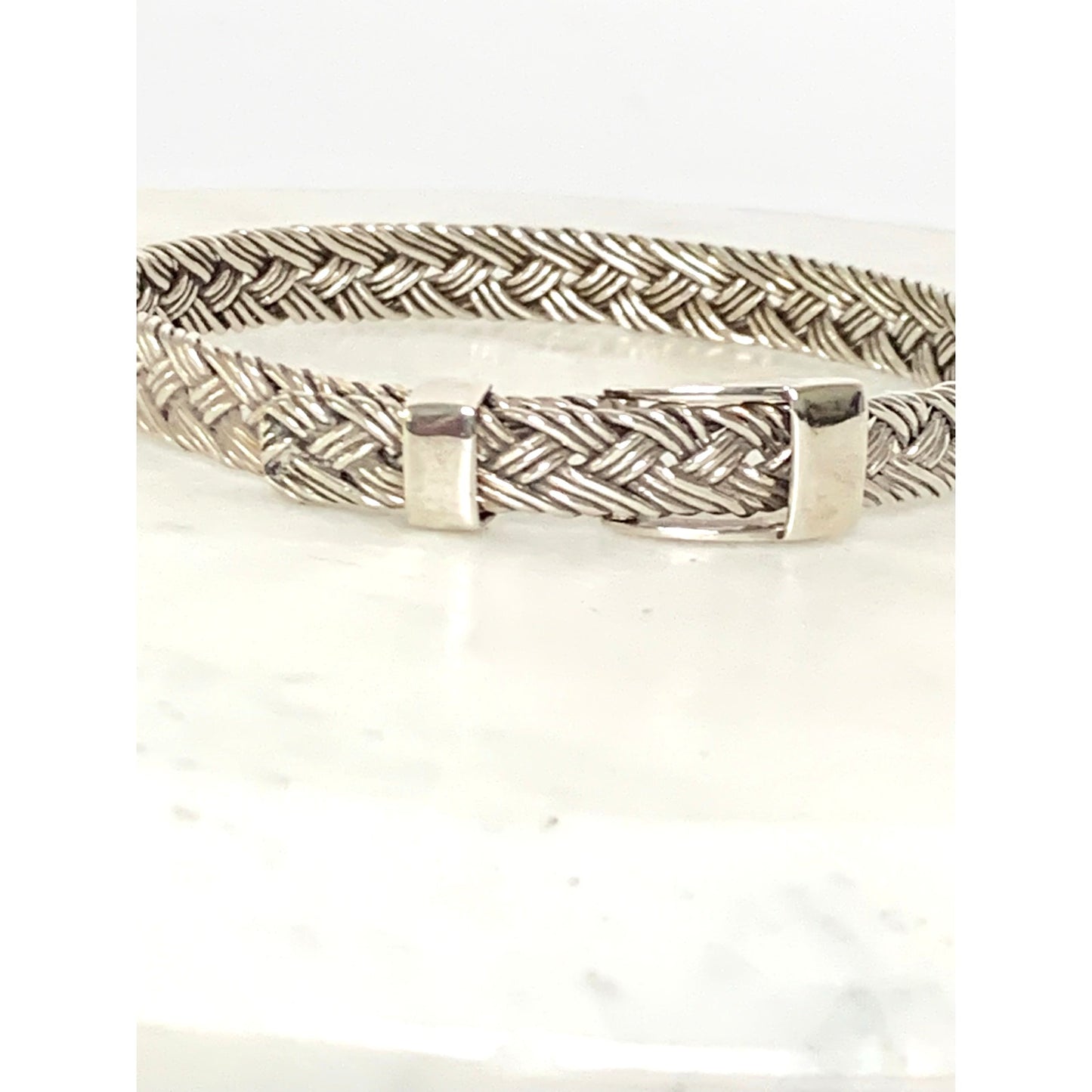 Vintage Sterling Silver Belt Buckle Bangle Bracelet Woven Design 925 Adjustable